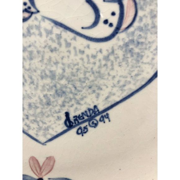 Vintage 1994 Ellis Pottery Pie Plate 8.5" Ceramic Angel Heart Fluted Marshall TX - Picture 3 of 8